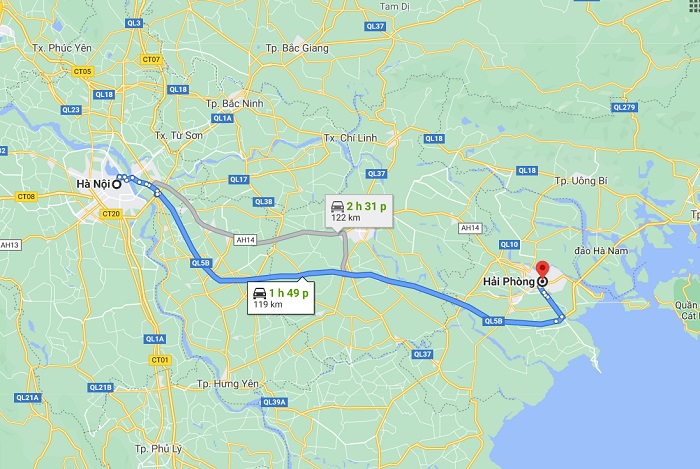Khoảng cách từ Hà Nội đến đảo Cát Bà bao nhiêu km?